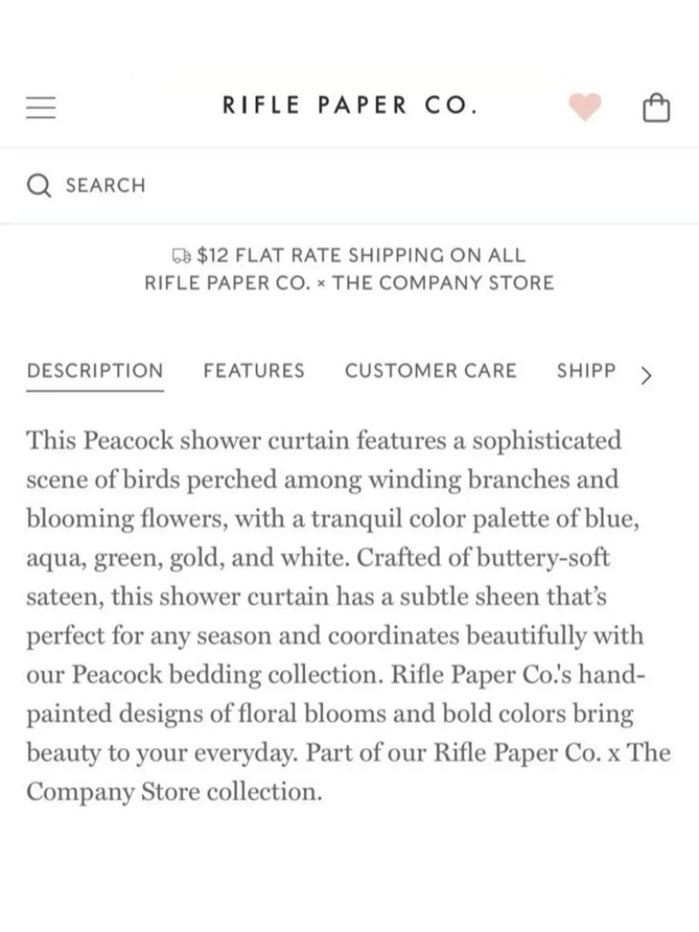 Nordstrom Floral Ivory Blue Peacock Rifle Paper Co Shower Curtain 70